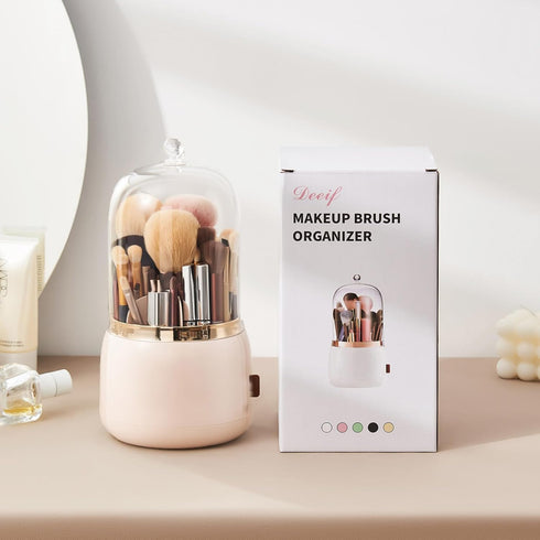 Makeup Brush Holder Organizer with Lid 360 Rotating Dustproof Makeup Brushes Organizer for Vanity (Blush Pink)...