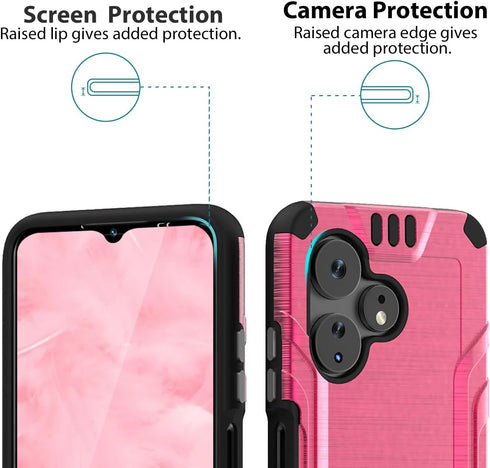 TJS Compatible for Boost Mobile Celero 5G + Plus 2024 (3rd Version) Case, Tempered Glass Screen Protector, Hybrid Shockproof Metallic Brush Finish...