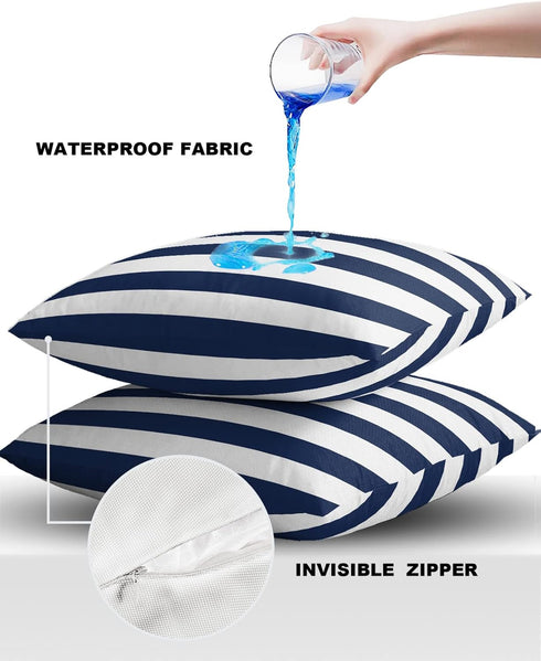 Outdoor Throw Pillow Cover Simple Navy Blue White Stripes Waterproof Cushion Covers 2 Pack Nautical Theme Stripe Pillow Cases Home Decoration for ...