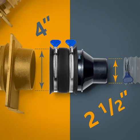 POWERTEC 4 Inch to 2-1/2 Inch Reducer and 4 Inch Dust Control Flex Cuff with Stainless Steel Key Hose Clamps, Dust Collection Fitting for Woodwork...