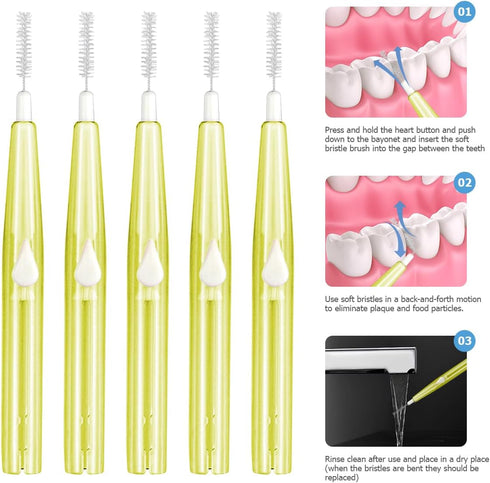 60PCS Oral Dental Hygiene Brush Tooth Cleaning Tool Soft Toothpick Interdental Brush Push-Pull Type Tooth Flossing Head for Braces...