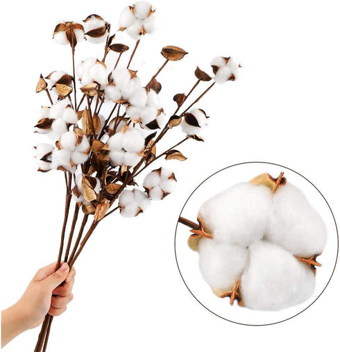 Ageomet 4pcs Cotton Stems 21" Artificial Cotton Flowers, Total 24 Balls Dried Floral Stems Cotton Decor for Farmhouse Decoration, Home Wedding Dec...