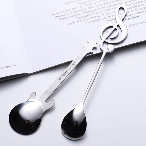 Music Note Spoons and Guitar Spoons Set 6-Pack Creative Cute Teaspoons 18/10 Stainless Steel Staff Musical Notation Shaped Coffee Spoons by IRONX ...