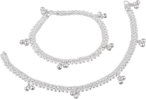Efulgenz Silver Tone Anklets Indian Jewelry Anklets for Women Indian Bollywood Boho Bell Charms Ankle Bracelets Indian Payal Anklet Set for Women...