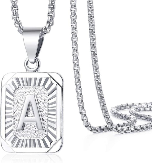 Trendsmax Initial Letter Pendant Necklace Mens Womens Capital Letter White Gold Plated A Z Stainless Steel Box Chain 22inch...
