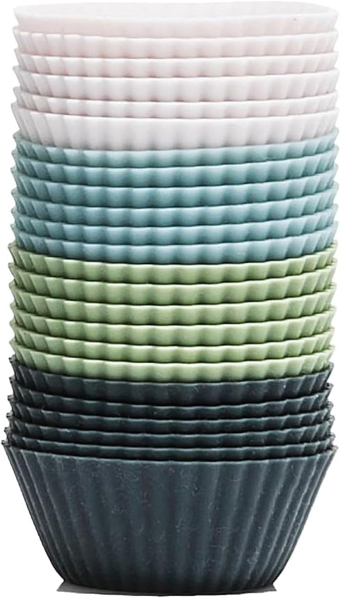 The Silicone Kitchen Reusable Mini Silicone Baking Cup, Non-Toxic, BPA Free, Dishwasher Safe, Mini, 24 Pack, White Blue Green...