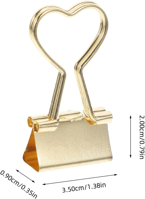 10pcs Heart Shape Binder Clips Gold Metal Binder Clips with Heart Shaped Handle Cute Paper Clamps Paperclips Bookmarks Invoice Bill Clip for Offic...