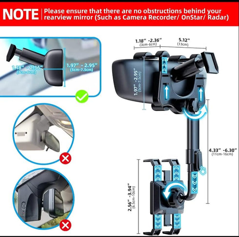 Rearview Mirror Phone Holder for Car, Rotatable and Retractable Car Phone Holder Mount 2024 Upgraded Multifunctional 360°, Pro Clip Car Mirror Pho...