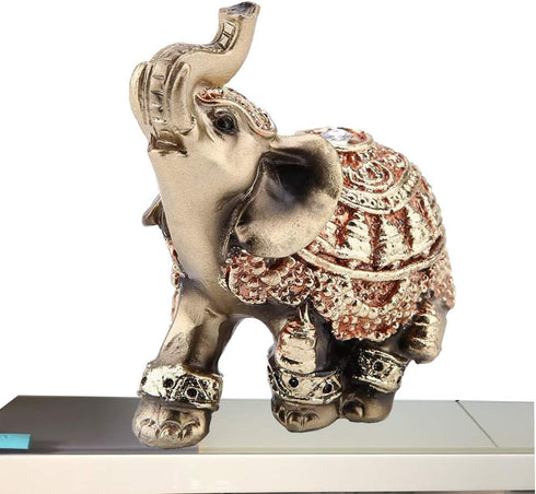 Golden Polyresin Elephant Statue Sculpture Trunk Wealth Lucky Collectible Figurine Gift Home Decor Feng Shui Ornament Elephant Decor Elephant Stat...