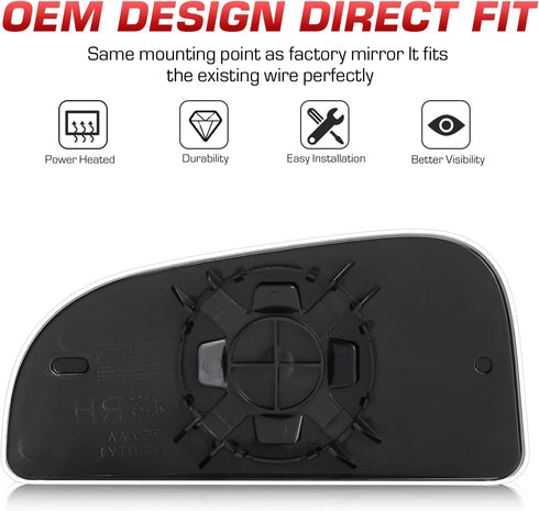 Passenger Right Side View Mirror Glass Replacement for Dodge Ram 1500 2500 3500 4500 5500 2009-2020, Replace 68067730AA...