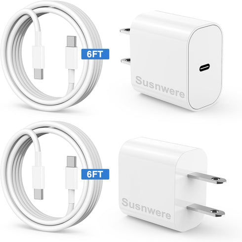 iPhone 15 Charger 6 Ft with 20w USB C Charger Block,2-Pack 20W Fast Wall Charger for 15/15 Pro/Pro Max/iPad Pro AirPods/Samsung and More, with 2 P...