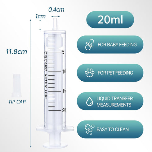 5pcs 20ml/cc Plastic Syringes with Caps for Industry Lab Pet Feeding...