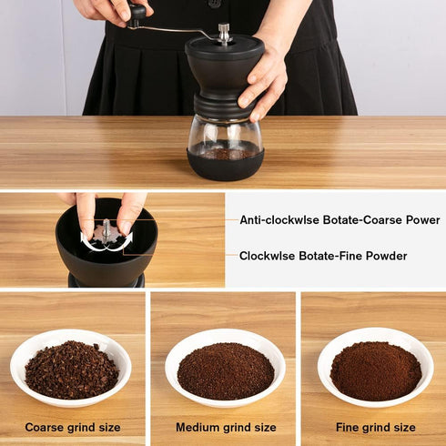 Manual Coffee Grinder with Burr, Coffee Bean Grinder for Espresso, French Press, Cold Brew, Includes 2 Glass Jars (11oz Each) and Brush, Hand coff...