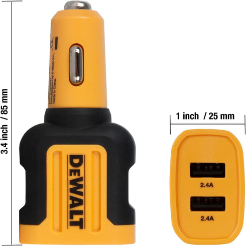 DEWALT 2-Port USB Car Charger — 24W Fast Charge Dual Port USB-A for iPhone 14 13 12 11 Pro Max X XR XS 8 Plus 6s iPad — Compatible with Samsung Ga...