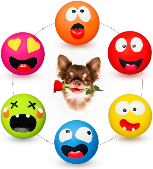 Squeaky Dog Toy for Small Dogs, Rubber Latex Puppy Toys Small Dog Toys, Soft Small Dog Squeaky Toys, Smile Face Squeaky Dog Balls Flat for Mini, S...
