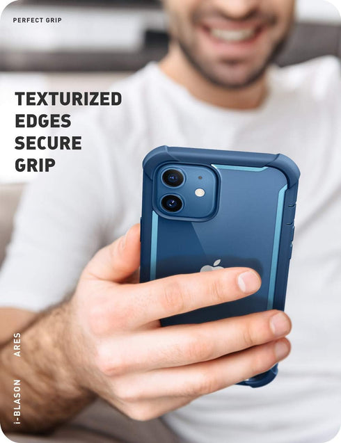 i-Blason Ares Case for iPhone 12, iPhone 12 Pro 6.1 Inch (2020 Release), Dual Layer Rugged Clear Bumper Case with Built-in Screen Protector (Blue)...