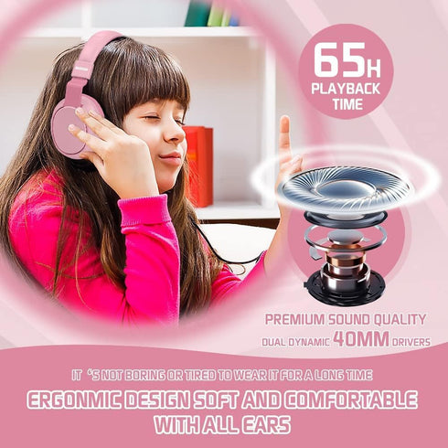 Kids Headphones Bluetooth 5.3 Wireless 60H Play Time Volume Limited 85/110dB Over Ear Foldable Protection Headset/Wired Aux Built-in Mic for Boy G...