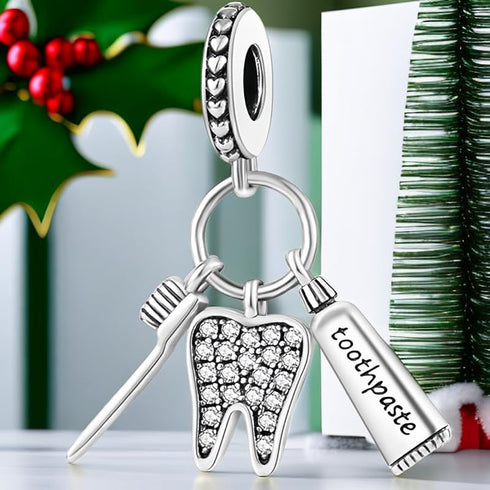 Toothbrush Charms compatible with Bracelets and Necklaces Clips Women's Bead Charms with Cubic Zirconia Dangle Spacer Birthday Gifts for Women's...