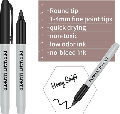 Permanent Marker Pens, 24 Counts Black Fine Point Permanent Marker Sets for Writing Doodling Marking Coloring...