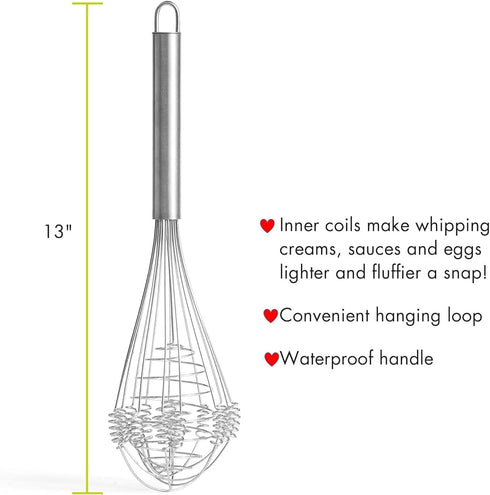 Stainless Steel Ultimate Rapid Balloon Whisk,Manual Eggbeater Hand Egg Mixer Spring Whisk Blender Stirring Beater Cream Frother Flour Stirrer for ...