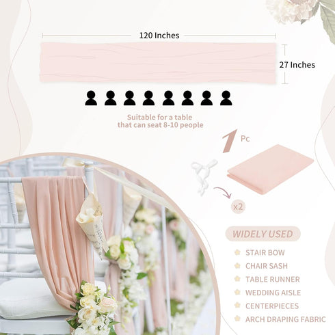 Light Peach Chiffon Table Runner 27x120 Inches Long Table Runners for Baby Shower Outdoor Wedding Festival Decorations...