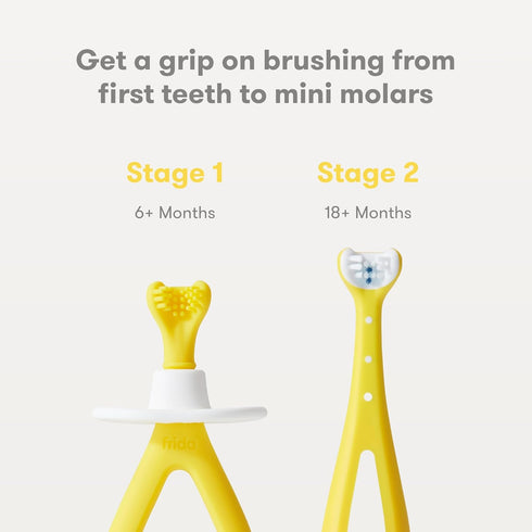 Frida Baby Grow-with-Me Baby Toothbrush Training Set | Infant to Toddler Toothbrush 0-12 months, Cleans All Sides at Once, Oral Care for Sensitive...