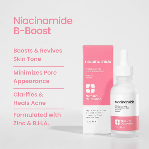 Niacinamide Serum for Face by Natural Outcome Skin Care, B-Boost Niacinamide 10% Plus Zinc 2% Salicylic Acid + Hyaluronic Acid, Acne Treatment + P...