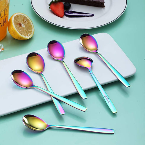 Berglander Rainbow Teaspoon, Stainless Steel Tea Spoon Dessert Spoon With Titanium Colorful Plating 6.5 Inches Pack of 6...