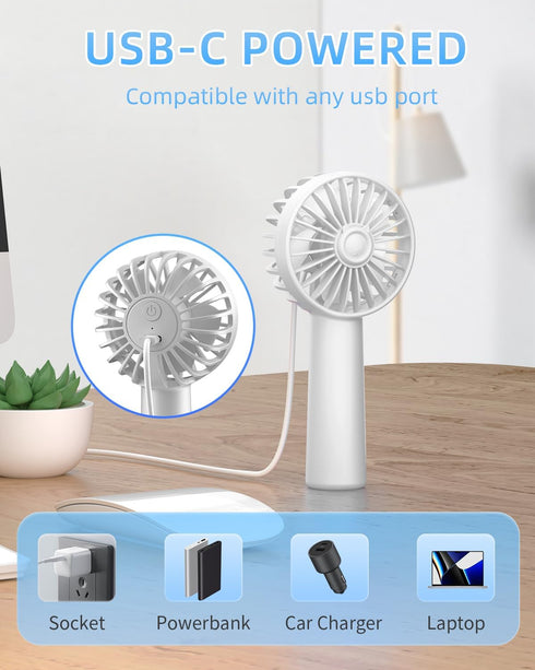 Mini Handheld Fan, Small Portable Fan USB Rechargeable, 3 Speeds, Personal Fan USB Rechargeable Cute Design, Powerful Eyelash Fan for Stylish Girl...