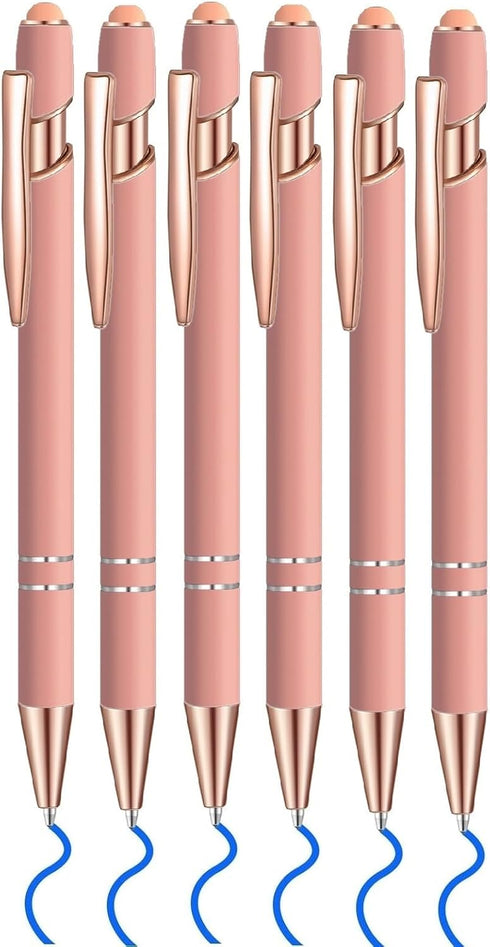 6 Pcs Blue Ink Ballpoint Pen with Stylus Tip 2 in 1 Ballpoint Pen Metal Pens Stylus Pen for Touch Screens School Office Coworkers (Rose)......