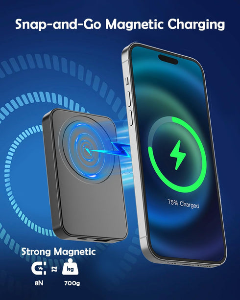 Magnetic Wireless Power Bank, 10000mAh Portable Charger with 15W Fast Wireless Charging 22.5W USB PD QC3.0 Type-C LED Display Battery Pack Compati...