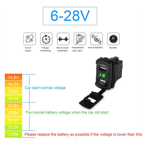 WATERWICH 5V 4.2A Marine Dual USB Car Charger Adapter Socket Waterproof with Led Digital Voltmeter for Universal Rocker Switch Boat RV Vehicle......