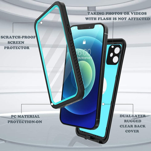 for iPhone 12 Waterproof Case,Waterproof Shockproof Dustproof IP68 Full-Body Hard Case Built-in Screen Protector Underwater Outdoor Waterproof Cov...