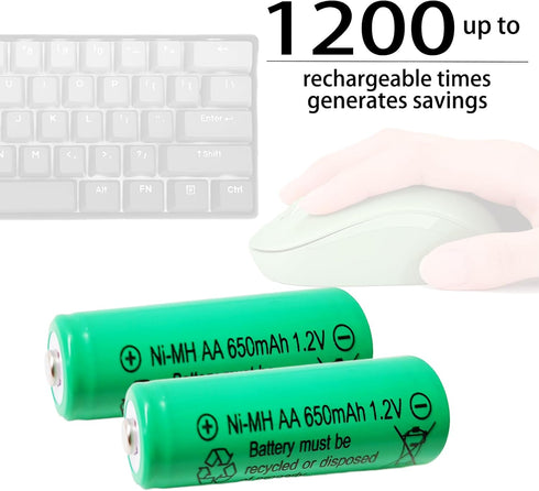 12 Counts AA 650mAh NiMH Rechargeable Batteries,1.2V Double A Battery for Outside Solar Lawn Light...