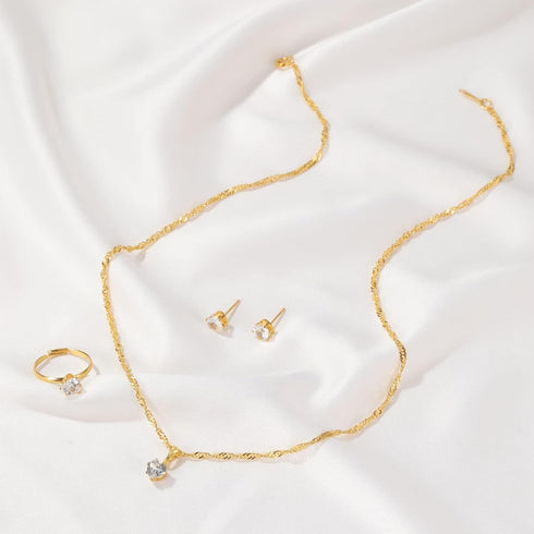 Bridal Heart Crystal Necklace Earrings Ring Set Gold Love Heart Zirconia Crystal Pendant Necklace Earrings Ring Wedding Jewellery Set for Women...