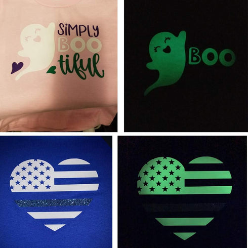 guangyintong Glow in The Dark Heat Transfer Vinyl Rolls, 12" x 5ft Luminous Green Iron on Vinyl for T Shirts, PU Elastic HTV Vinyl for All Cutter ...