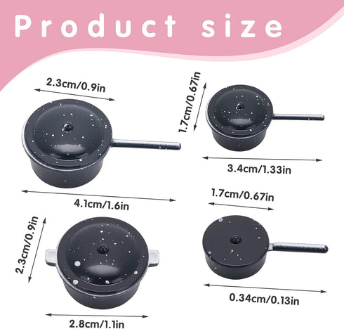 Dollhouse Kitchen Cookware Set, 4Pcs Miniature Metal Pots and Pans Dollhouse Decoration Accessories Kitchen Accessories Party Supplies for Dollhou...