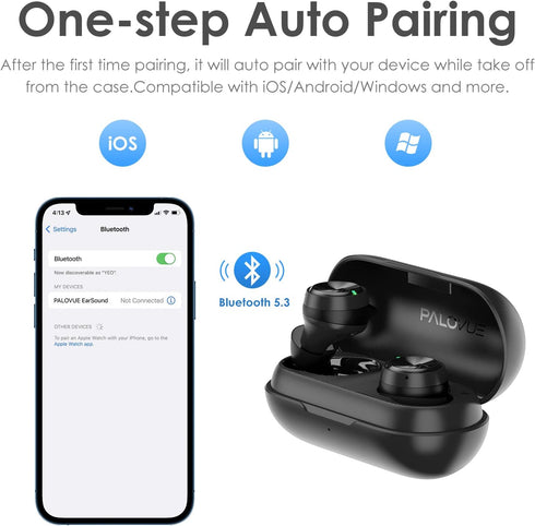 PALOVUE Wireless Earbuds, in-Ear Earphones with Bluetooth 5.3, Built-in Mic Headphones, Deep Bass Stereo, with Lightweight Compact Charging Case f...