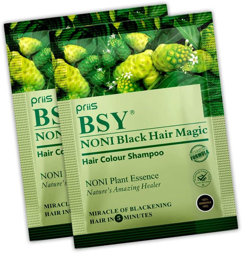 BSY Noni Black Hair Magic Hair color shampoo (20ml x 5 Sachets)| Ammonia Free Hair Colour for men|Natural Black Permanent Hair Dye Shampoo for wom...