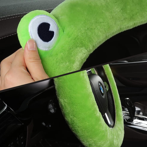 LLB Car Auto Steering Wheel Cover, Cute Style Fluffy Genuine Wool Sheepskin Cover for Women Men Girls, Anti-Slip Universal Fit 13.5-16.5 inches Ca...