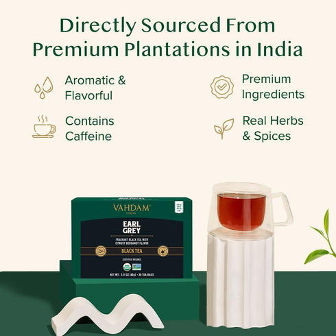 VAHDAM, Earl Grey Black Tea Bags (30 Count) Medium Caffeine, Non GMO, Gluten Free | Citrus Bergamot & Smooth | Resealable Ziplock Pouch | Individu...