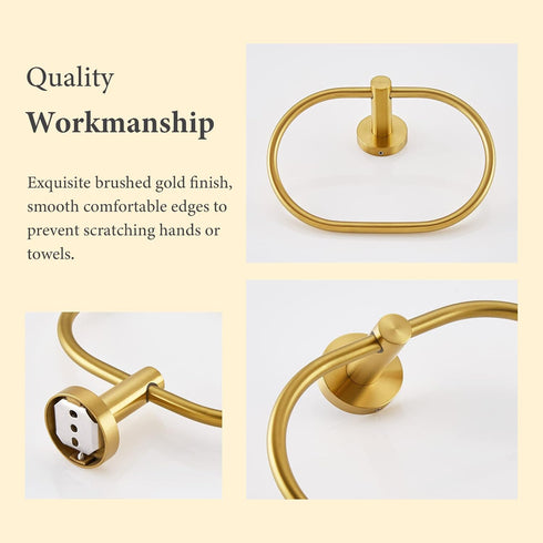 Towel Ring Brushed Gold, Suyar SUS304 Stainless Steel Towel Holder, Hand Towel Rack for Bathroom, Wall Mounted...