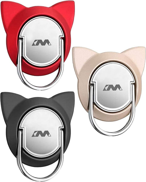 Cat Cell Phone Ring Holder Stand for Magnetic Car Mount,Rotating Phone Finger Ring Holder Grip Pop Kickstand for Smartphones(3 Pack Red Gold Black...