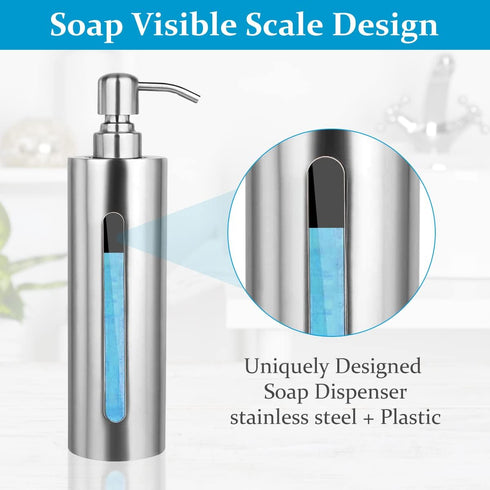 BabyElf Hand Soap Pump Dispenser for Bathroom, Stainless Steel Dish Soap Dispenser for Kitchen, Skinny Premium Rustproof Decorative Liquid Pump Bo...