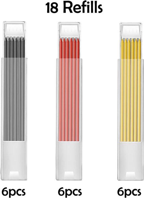 Sutekus Carpenter Pencil Set 3 Pieces Deep Hole Pencil with Built in Sharpener and 18 Pcs Refills Scriber Marking Tools for Woodworking Constructi...