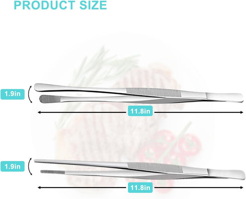 2Pcs 12" Kitchen Tweezers Tongs, Cooking Tweezers, Chef Tweezers Tongs for Cooking, Long Handle Food Tweezers for Plating & BBQ, Stainless Steel C...