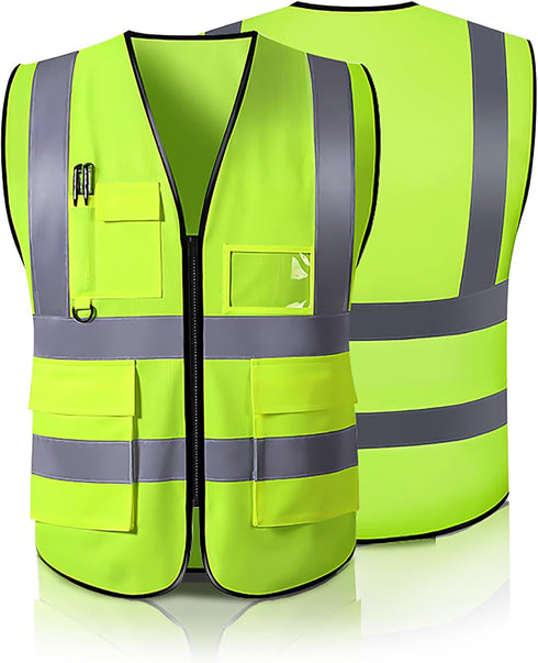 GOOFIT High Visibility Safety Vest for Men and Women?Cycling Vest with Zip, Reflective Vest, Work Vest?With 4 Front Pockets and Zip S Green...