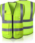 GOOFIT High Visibility Safety Vest for Men and Women?Cycling Vest with Zip, Reflective Vest, Work Vest?With 4 Front Pockets and Zip S Green...