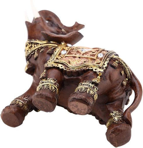 Feng Shui Wood Grain Elegant Elephant Statue 5.5 (H) Thai Elephant with Trunk Facing Upwards Collectible Figurine Sculpture Decoration Statue Weal...