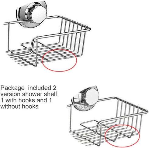 ARCCI Suction Shower Caddy, Shower Shelf Basket with Hooks, Wall Mounted Bathroom Organizer - 304 Stainless Steel Shower Rack for Shampoo, Conditi...